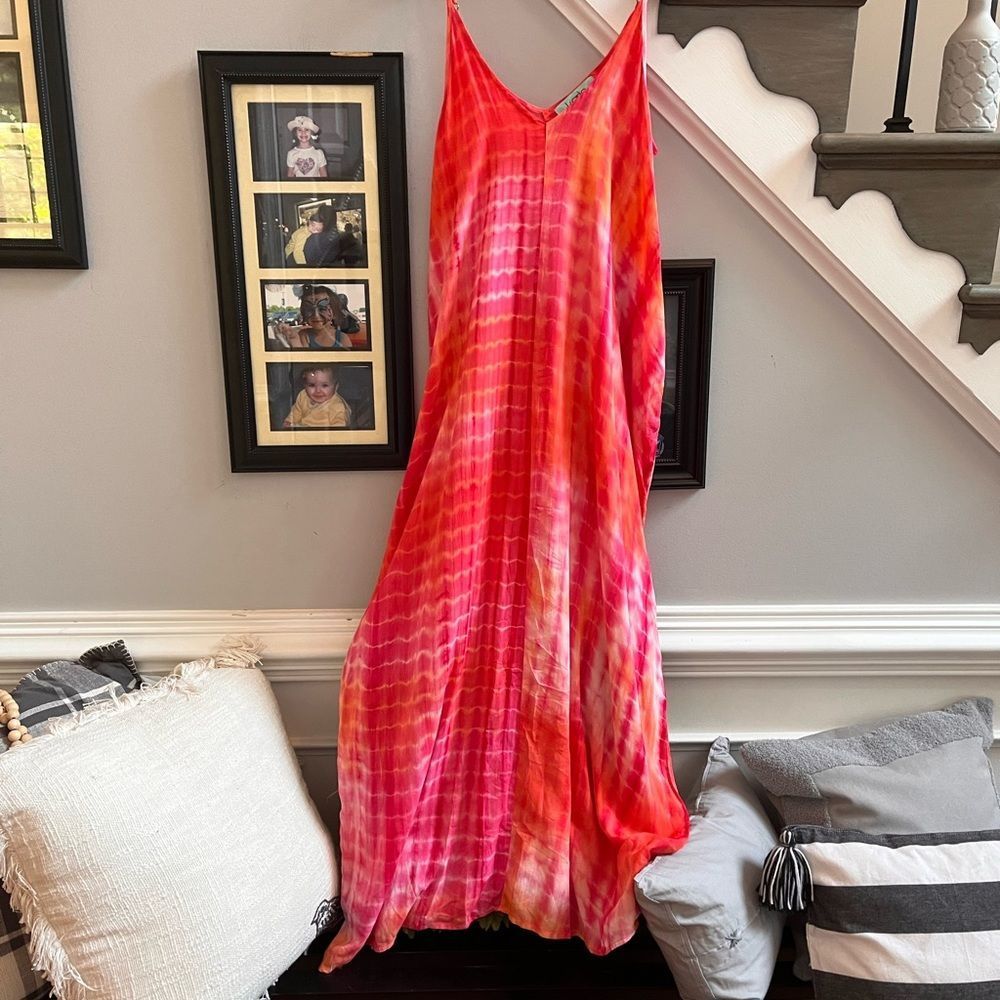 Karlie Peach & Pink Tie Dye Maxi Dress w/ Pockets sz S/M EUC